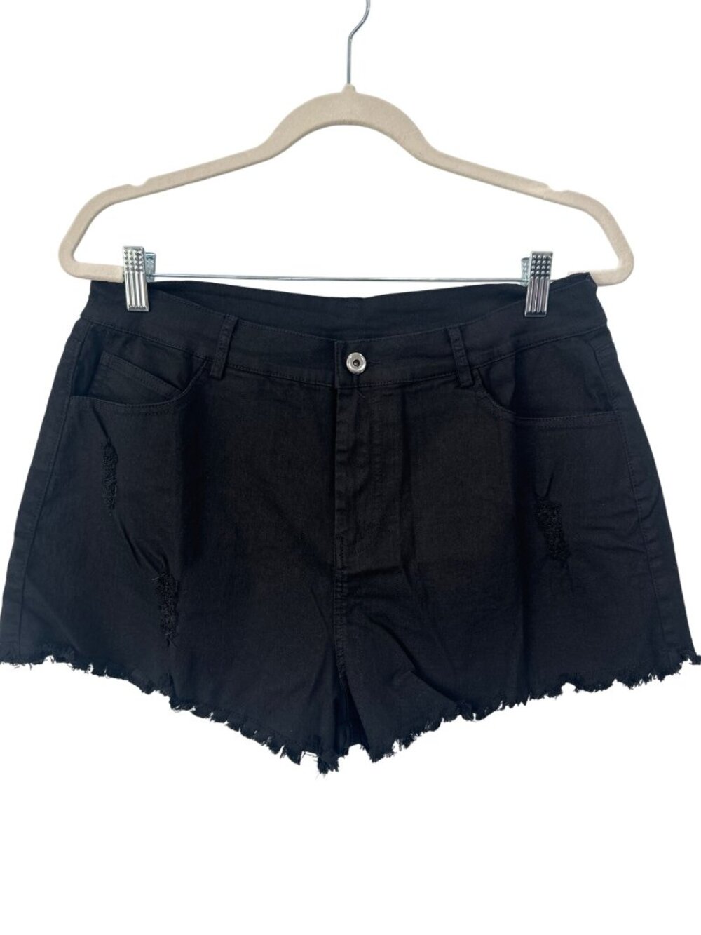 Umgee Shorts Size Large Distressed Denim Frayed Hem Black Grunge Retro Goth NEW